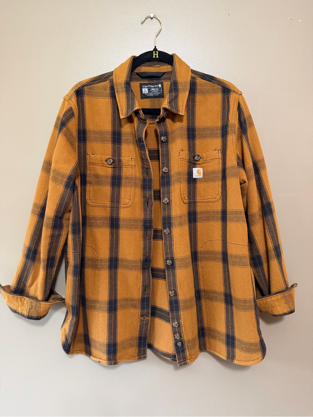 Carhartt Women’s Burnt Orange and Navy Plaid Button-Down Flannel